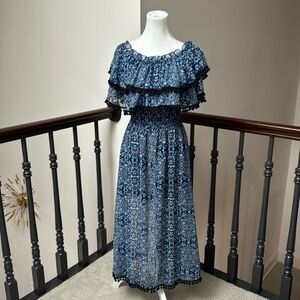 Misa Los Angeles off the shoulder pom pom trim dress